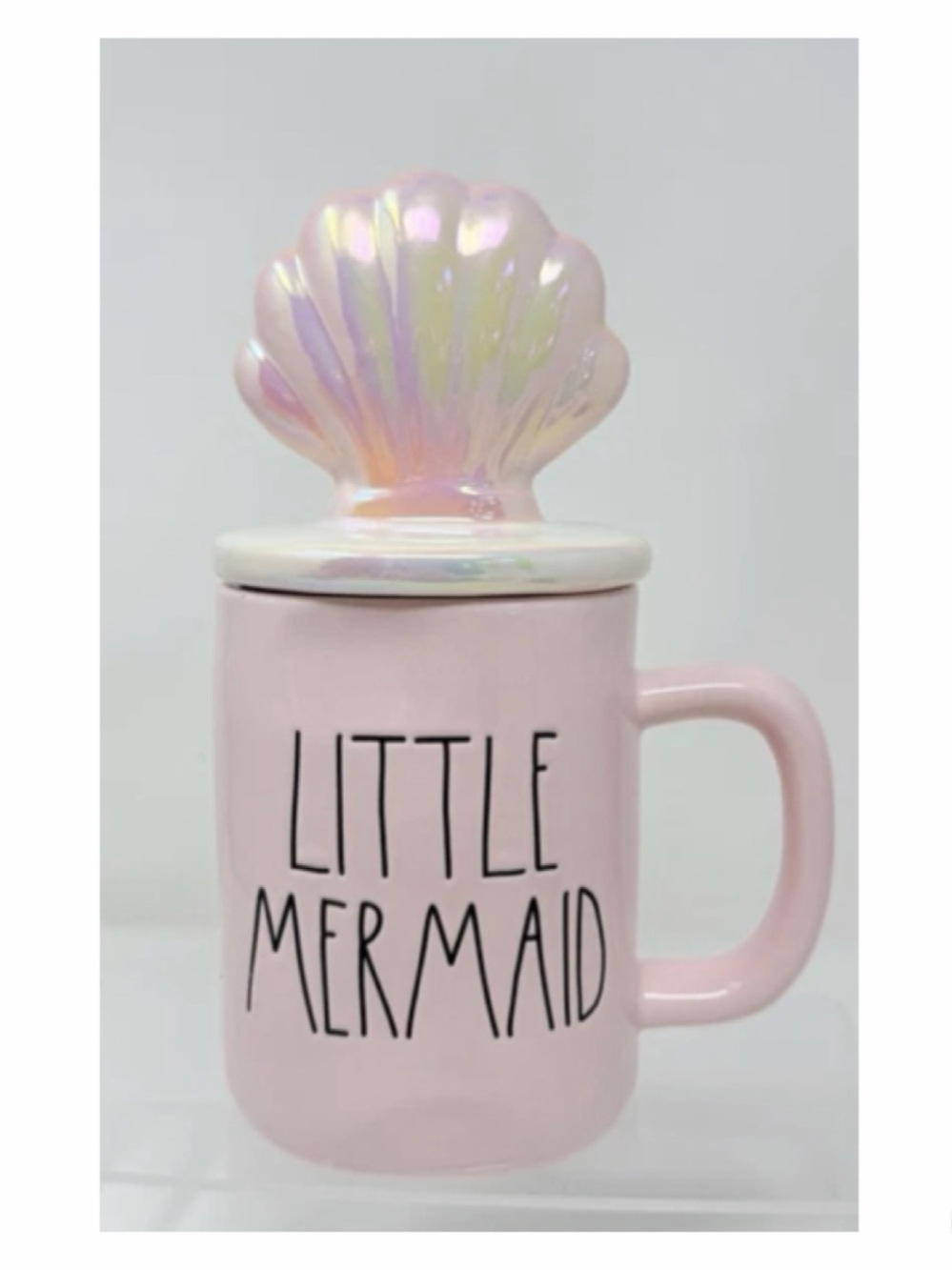 NEW Rae Dunn Disney Princess Pink Little Mermaid Mug & Iridescent Shell Topper